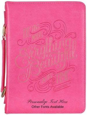 Ecclesiastes 3:11 Faux Leather Pink Personalized Bible Cover for Women