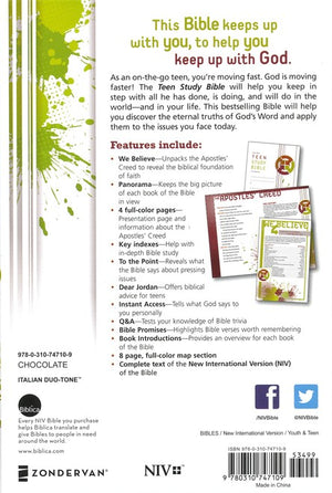 Personalized Custom Text NIV TeenStudy Bible COMPACT Leathersoft Chocolate New International Version