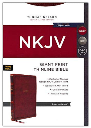 Personalized NKJV Thinline Bible Giant Print Leathersoft Brown Thumb Indexed Red Letter