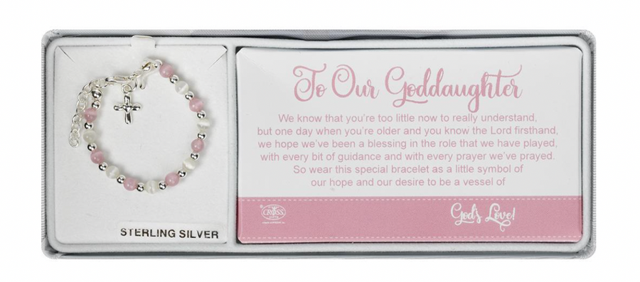 To Our Goddaughter Pink & White Sterling Silver Cross Bracelet