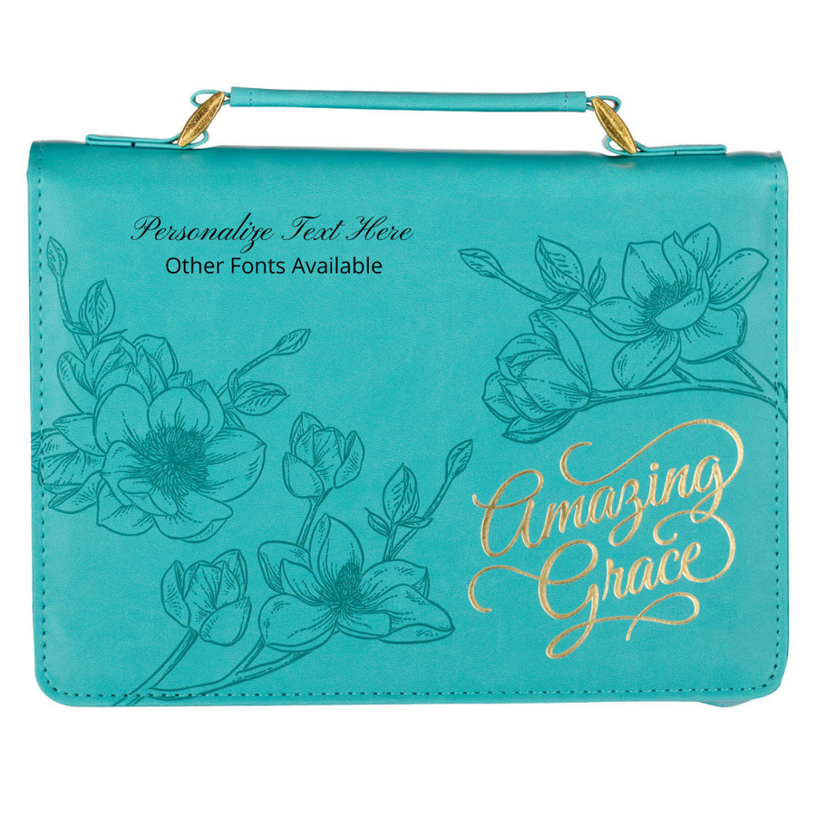 Amazing Grace Floral Teal Faux Leather Personalized Bible Cover For Women