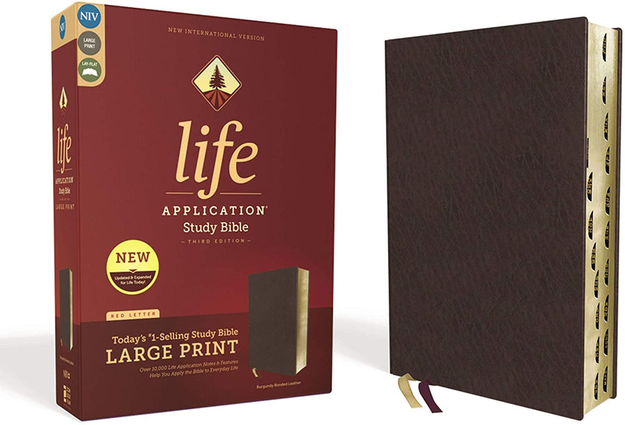 Personalized Custom Text Your Name NIV Life Application Study Bible Third Edition Large Print Bonded Leather Burgundy Thumb Indexed