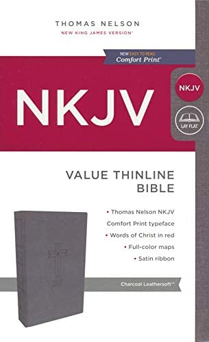 Personalized NKJV Value Thinline Bible Red Letter Comfort Print Leathersoft Charcoal