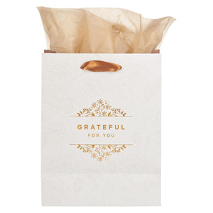 Grateful For You White & Gold Gift Bag