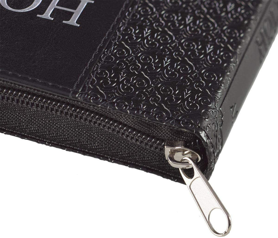 Personalized KJV Holy Bible Compact Zippered Black Faux Leather w/Ribbon Marker