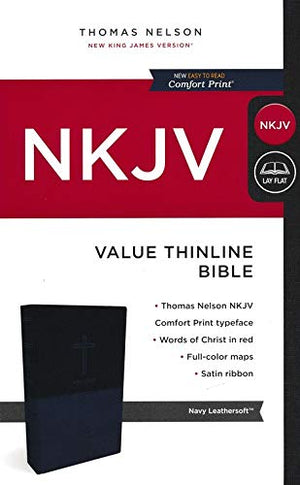 Personalized Custom Text Your Name NKJV Value Thinline Holy Bible Red Letter Edition Navy Blue Leathersoft New King James Version