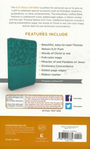 Personalized KJV Deluxe Gift Bible Red Letter Leathersoft Turquoise King James Version