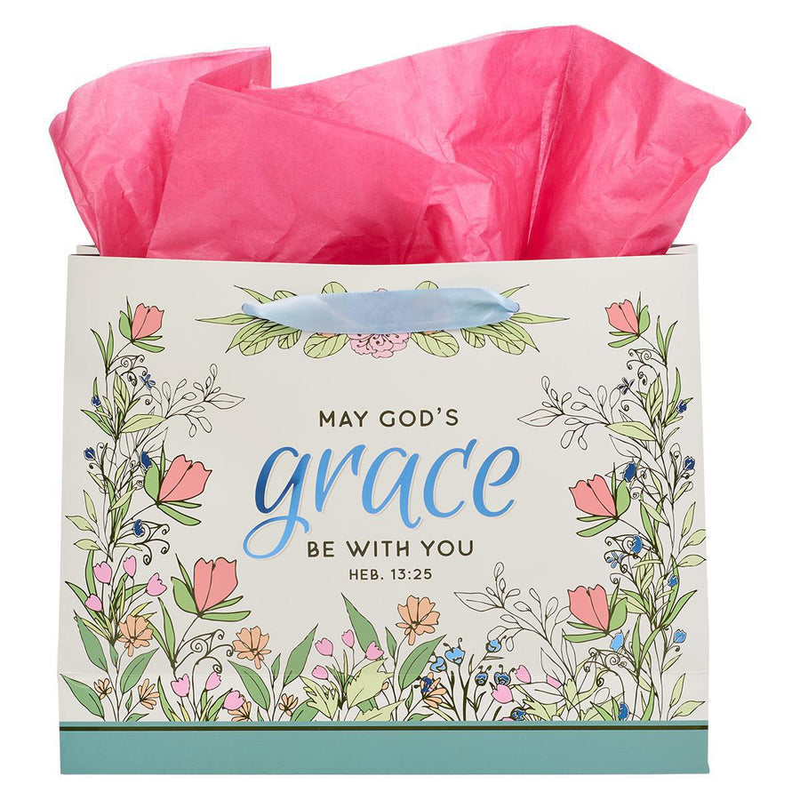 God's Grace Hebrews 13:25 Blue Floral Landscape Gift Bag & Card Set