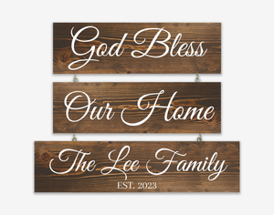 Personalized God Bless Our Home Family Name 3 Tier Wood Decor