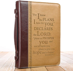 I Know the Plans Two-tone Brown Faux Leather Jeremiah 29:11 Personalized Bible Cover For Women
