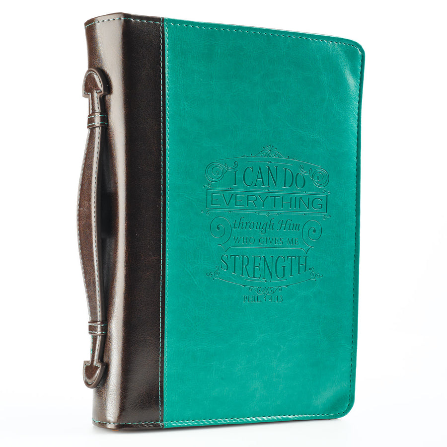 Philippians 4:13  Turquoise & Brown Faux Leather Personalized Bible Cover For Women
