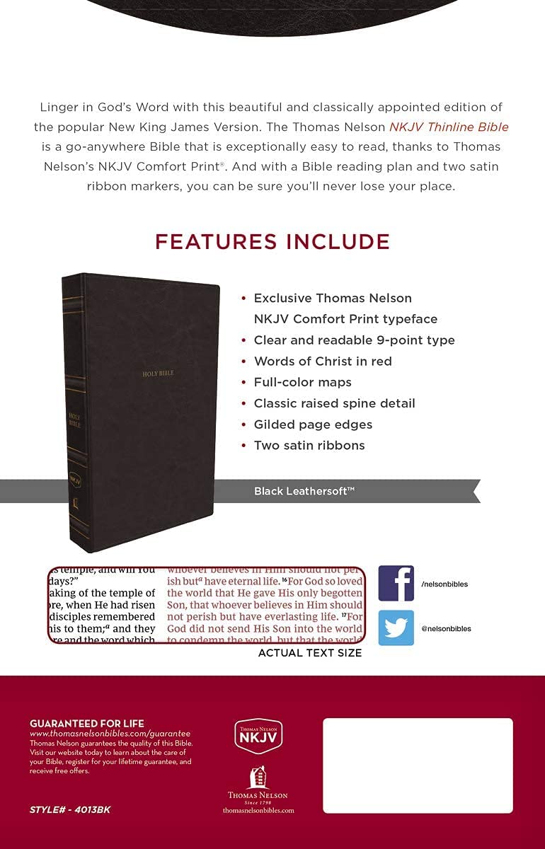 Personalized NKJV Thinline Bible Red Letter Edition Leathersoft Black Comfort Print