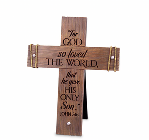 For God So Loved The World John 3:16 Brown Tabletop Cross