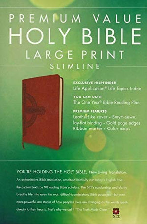 Personalized NLT Premium Value Slimline Bible Large Print Cross LeatherLike Sienna