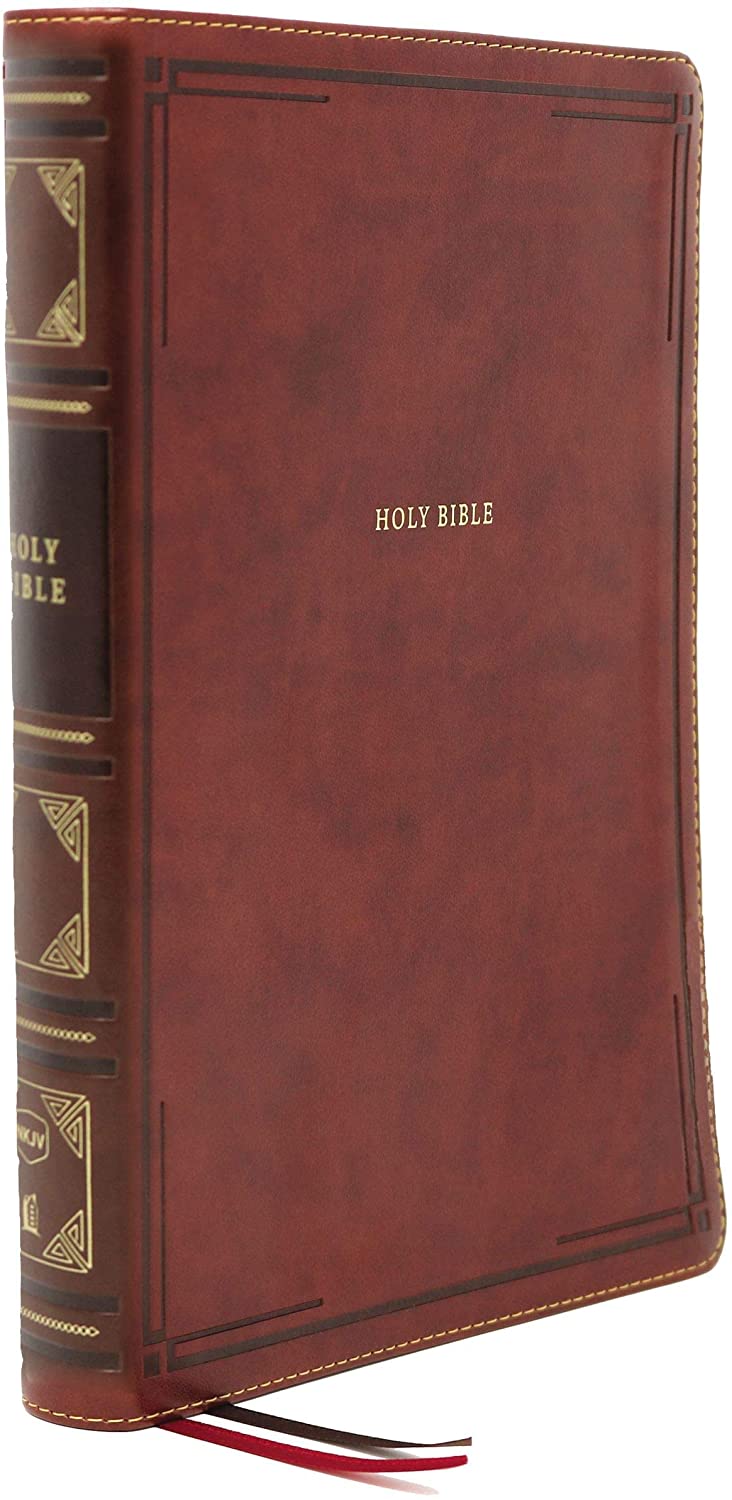 Personalized NKJV Reference Bible Super Giant Print Leathersoft Brown Thumb Indexed