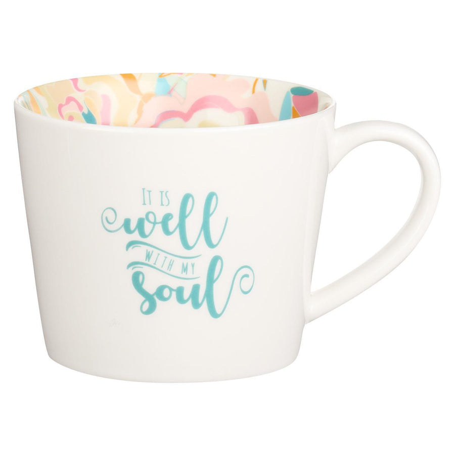 It Is Well With My Soul White with Floral Interior Mug