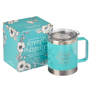 Strength & Dignity Teal Proverbs 31:25 Stainless Steel Mug