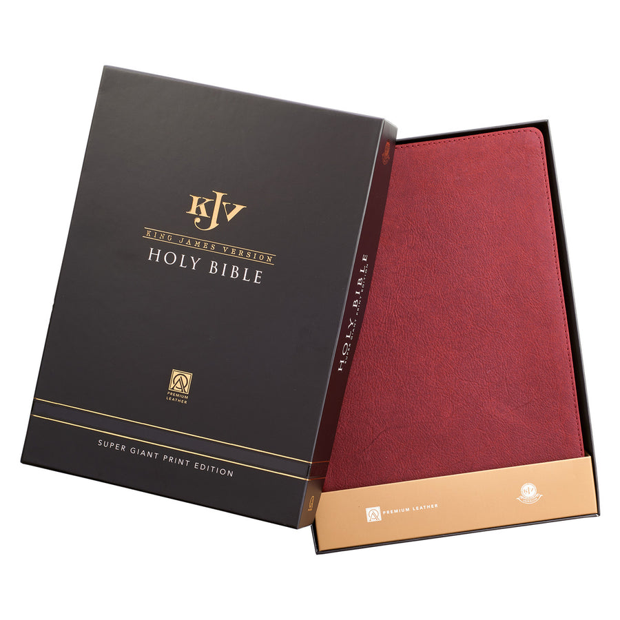 Personalized KJV Super Giant Print Holy Bible Full Grain Premium Leather Thumb Index Burgundy
