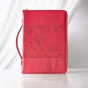 Matthew 19:26 Faux Leather Pink Personalized Bible Cover for Women