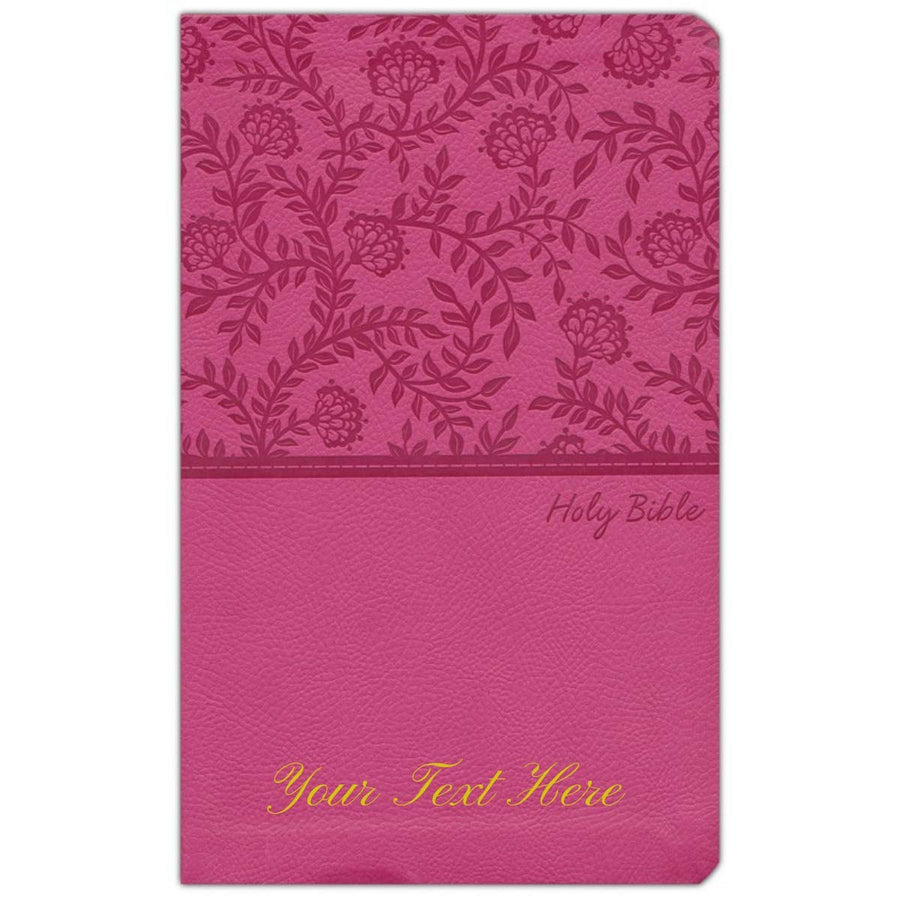 Personalized Custom Text Your Name NKJV Value Thinline Holy Bible Pink Leathersoft Red Letter Edition New King James Version