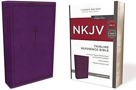 Personalized NKJV Deluxe Thinline Reference Bible Red Letter Comfort Print Genuine Leather Purple