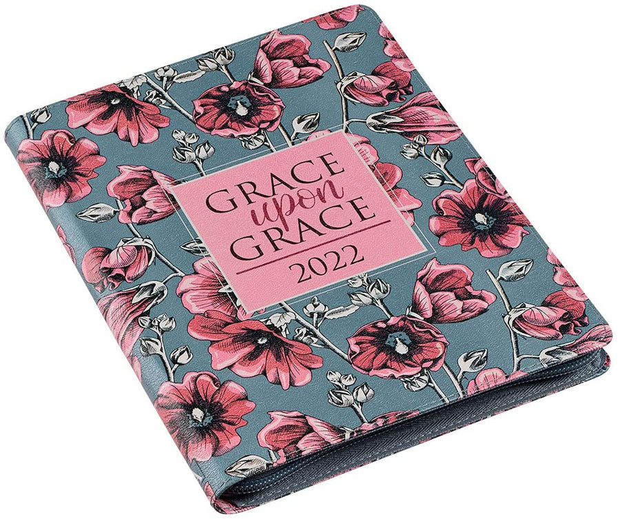 Personalized 2022 Grace Upon Grace Large Floral Faux Leather 18-month Planner For Women