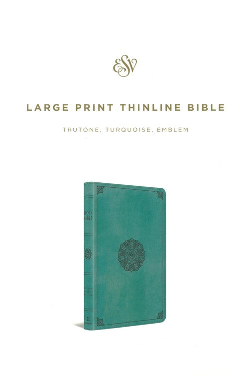 Personalized Bible Custom Text Your Name ESV Large Print Thinline TruTone Turquoise Emblem