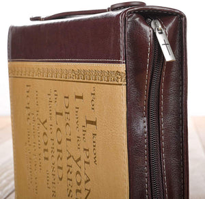 Jeremiah 29:11 Two-Tone Brown Faux Leather Personalized Bible Cover For Women