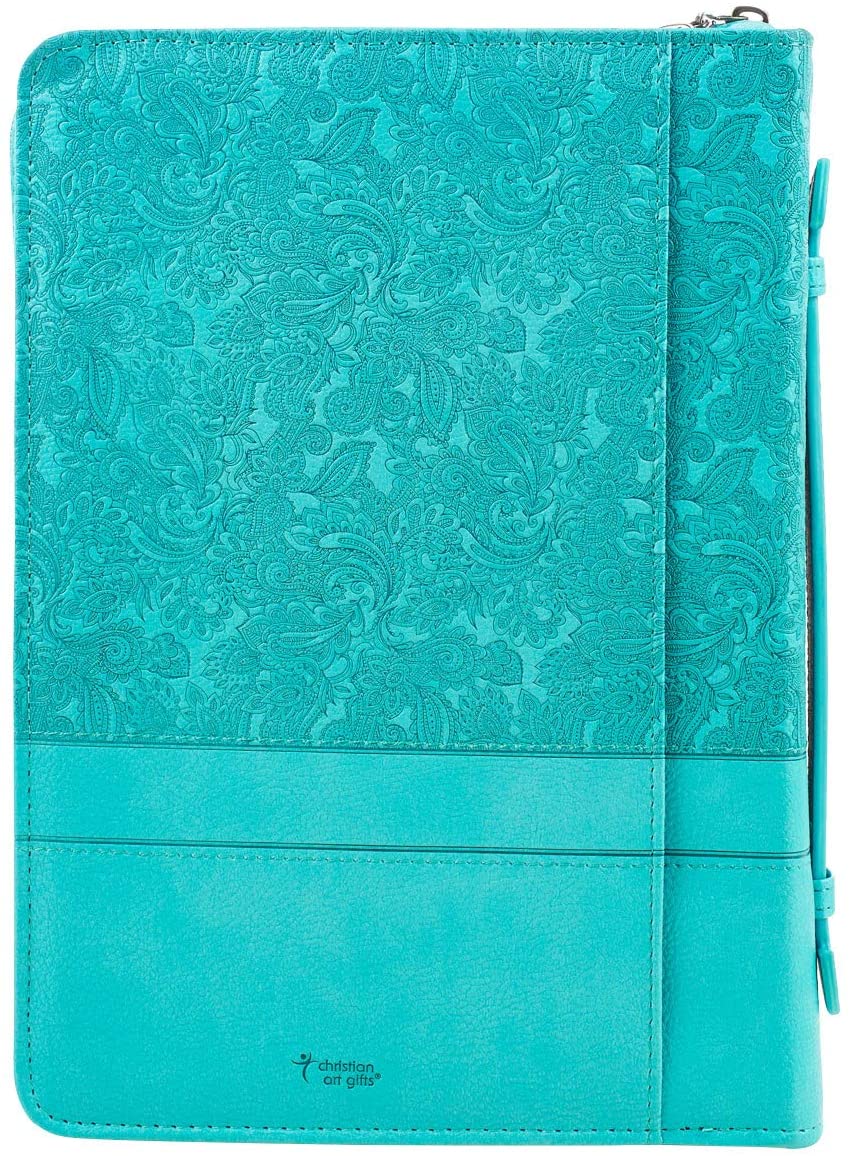 Teal Faux Leather Bible Cover for Women Hope Lamentations 3:29 Zipper