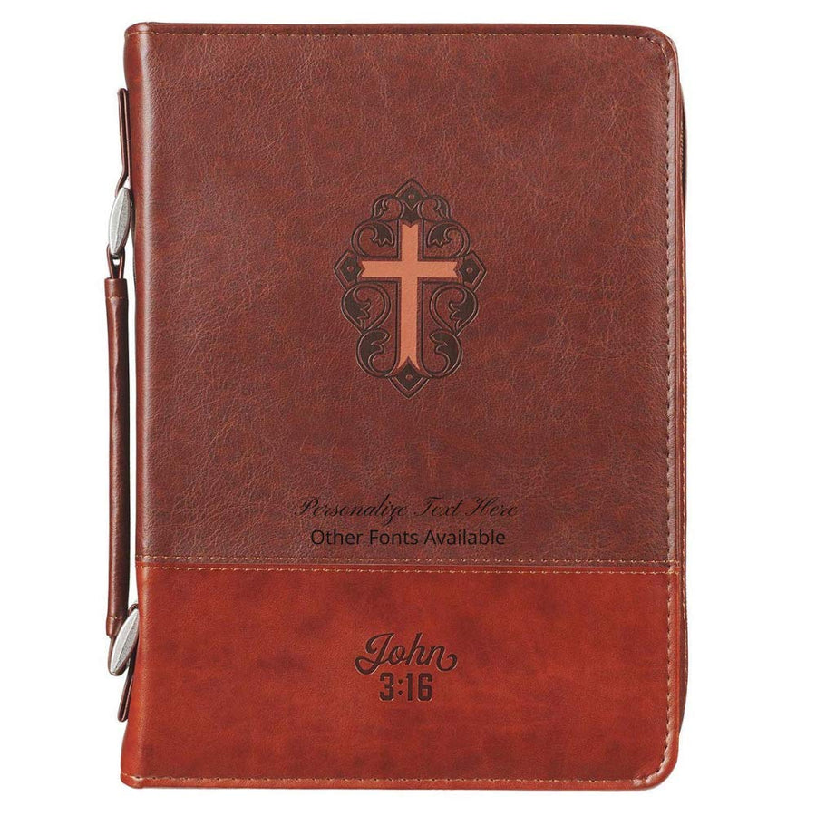 John 3:16 Faux Leather Two-Tone Brown Personalized Bible Cover for Men