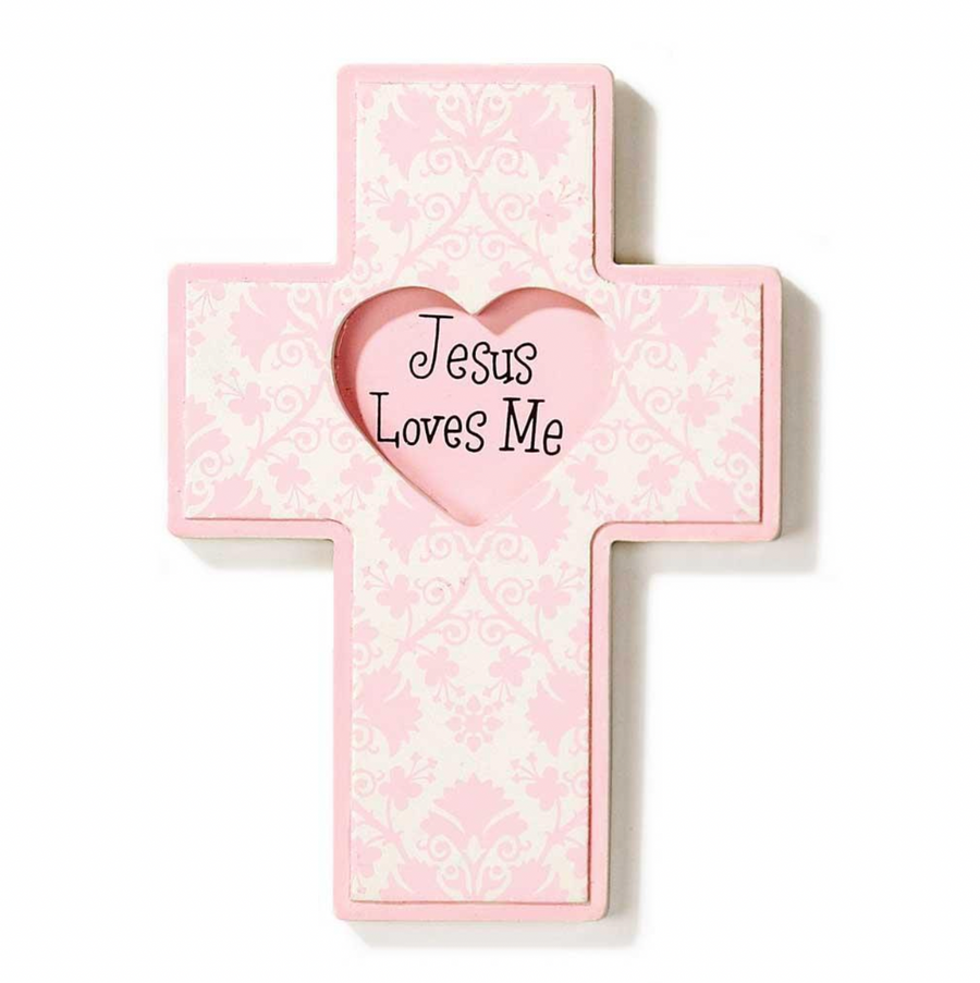 Jesus Loves Me Pink Heart Wall Cross