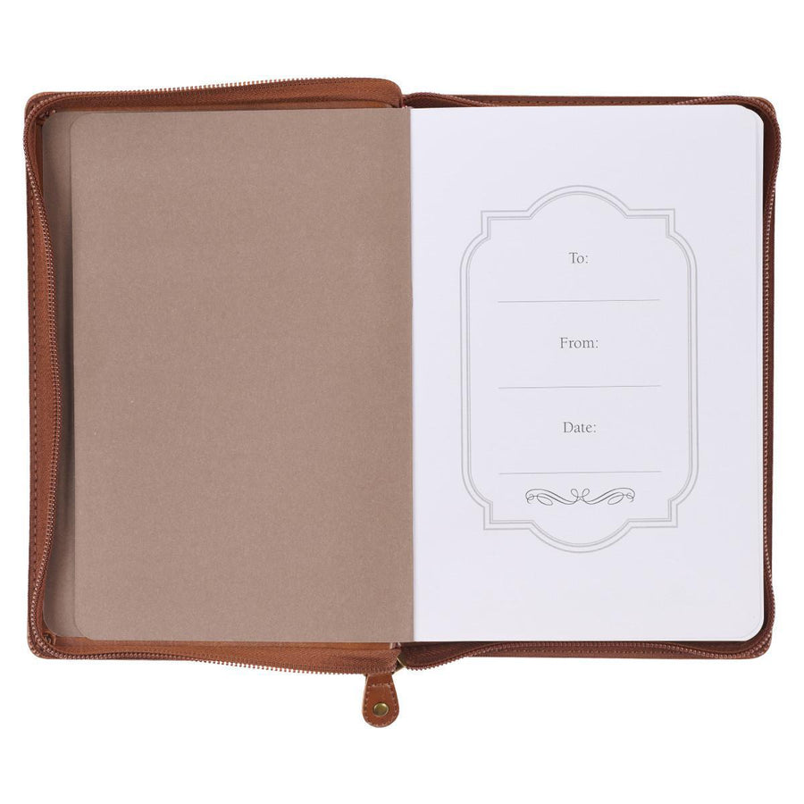 Be Strong Joshua 1:9 Toffee Brown Faux Leather Zippered Journal