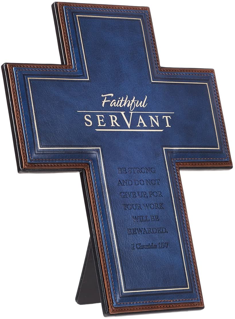 Personalized Decorative Wall Cross Faithful Servant Blue LuxLeather