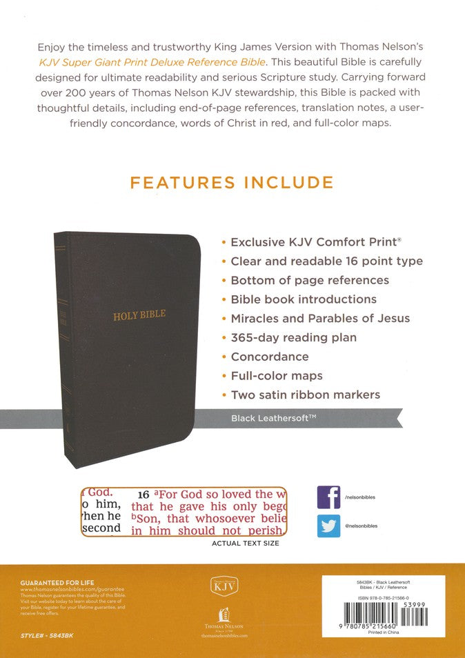 Personalized Custom Text Your Name KJV Super Giant Print Deluxe Reference Leathersoft Black King James Version