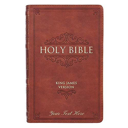 Personalized Custom Text Your Name KJV Holy Bible Giant Print Brown Faux Leather w/Ribbon Marker
