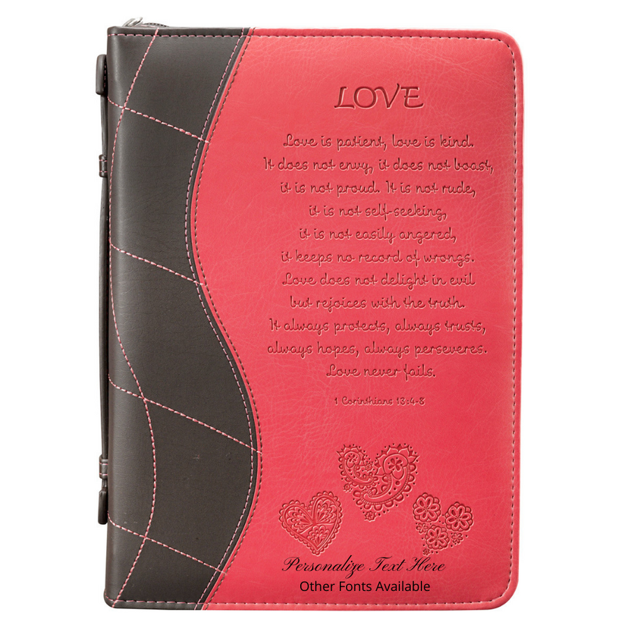 Love Pink Faux Leather Personalized Bible Cover For Women