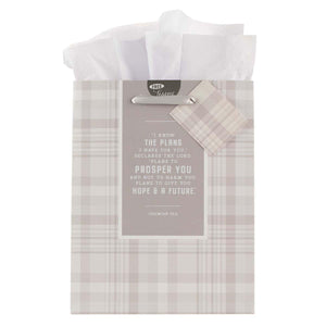 I Know the Plans Jeremiah 29:11 Gray Plaid Gift Bag