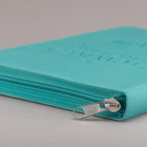 Personalized Custom Text I Can Do Everything Zippered Journal LuxLeather Philippians 4:13 Turquoise