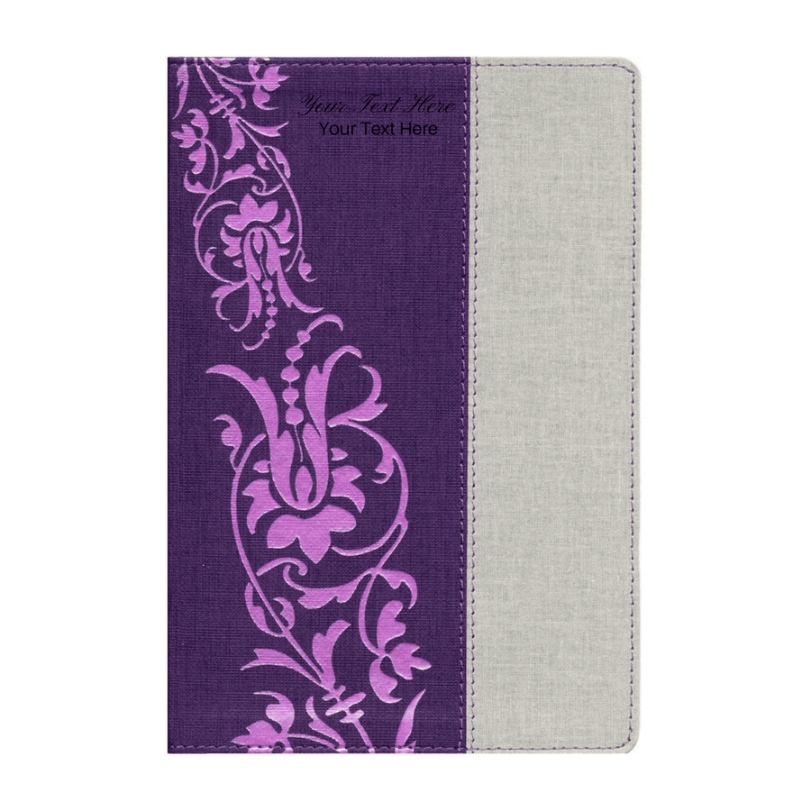 Personalized Custom Text Your Name NKJV The Study Bible for Women Purple/Gray Linen LeatherTouch