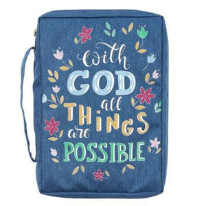 With God All Things Are Possible Blue Medium Canvas Bible Cover