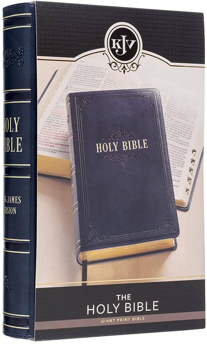 Personalized KJV Giant Print Bible with Thumb Index Dark Blue Faux Leather