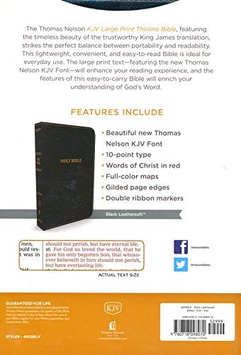 Personalized KJV Thinline Bible Large Print Red Letter Comfort Print Leathersoft Black