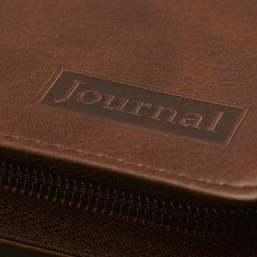Strong & Courageous  Joshua 1:5-7 Brown Zippered  Journal