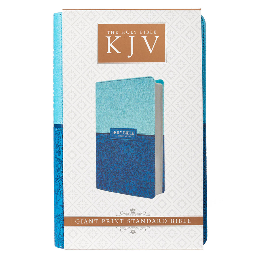 Personalized KJV Giant Print Bible Two-Tone Blue Faux Leather w/Ribbon Marker King James Version