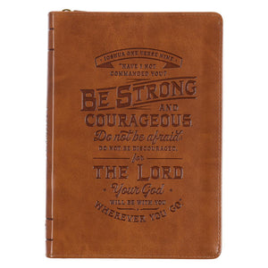 Be Strong Joshua 1:9 Toffee Brown Faux Leather Zippered Journal