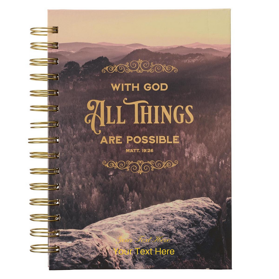 Personalized Journal All Things Are Possible Mountain Vista Large Wirebound Journal Matthew 19:26 Custom Made Gift for Baptism Christenings Birthdays Celebrations
