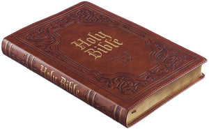 Personalized KJV Bible Brown Faux Leather Large Print Thinline with Thumb Index