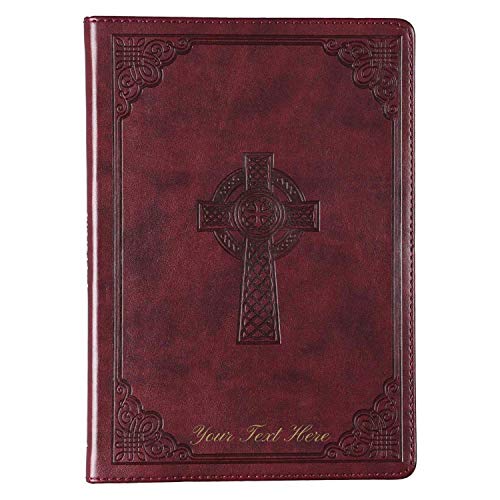 Personalized Brown Faux Leather Celtic Cross Slim Line Flexcover Inspirational Notebook