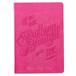Personalized Custom Text Your Name Everything Beautiful Pink Faux Leather Classic Journal Ecclesiastes 3:11