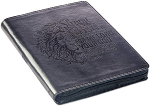 Personalized Lion Face Be Strong and Courageous Zippered Classic LuxLeather Journal